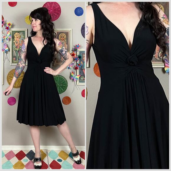 Vintage Y2K Black Sleeveless Bubble Hem Cocktail Dress - Picture 1 of 7